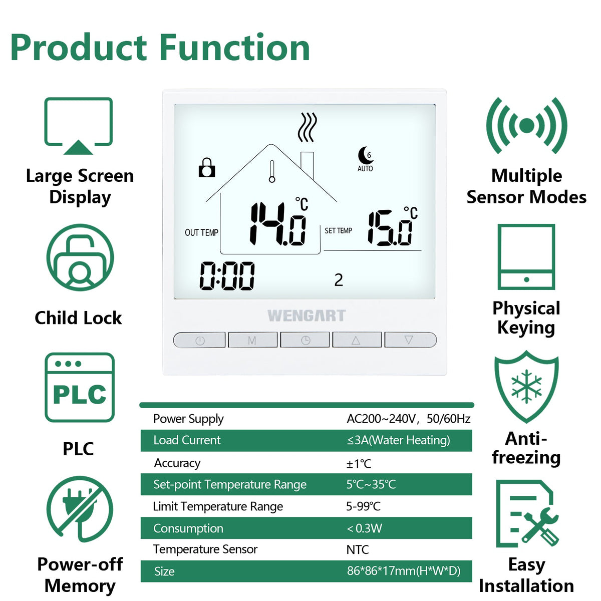 Heschen Programmable Touch Thermostat WG376,AC230V 3A
