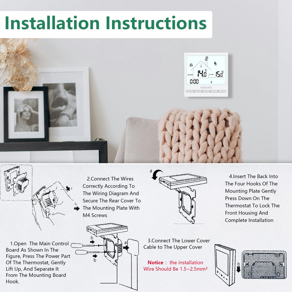 Heschen Programmable Touch Thermostat WG376,AC230V 3A