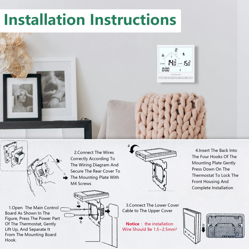 Heschen Programmable Touch Thermostat WG376,AC230V 3A