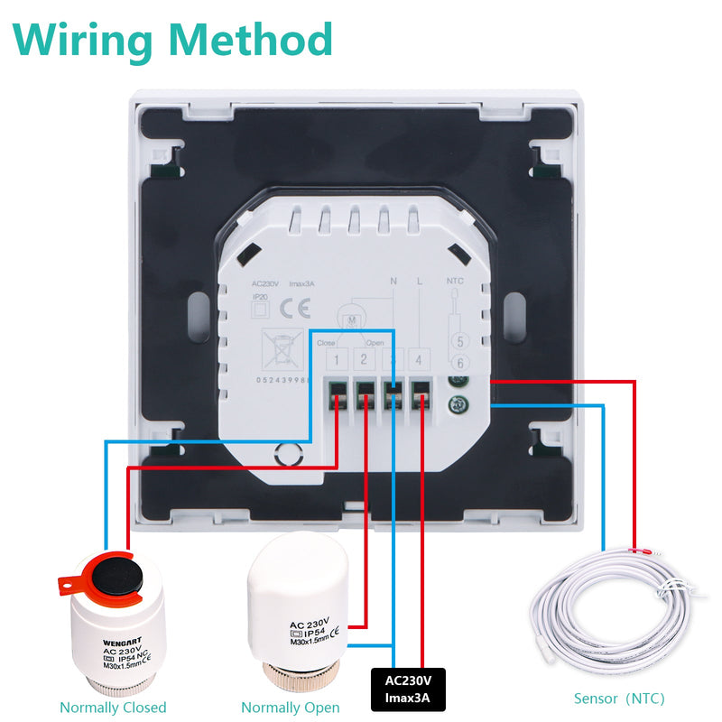 Heschen Tuya Thermostat WG372,AC230V 3A 2,4 GHz WiFi Work for Work for Water Underfloor Heating