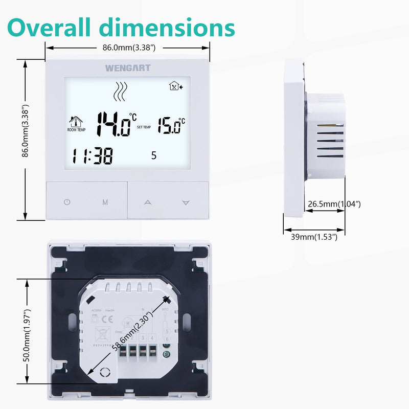 Heschen Tuya Thermostat WG372,AC230V 3A 2,4 GHz WiFi Work for Work for Water Underfloor Heating