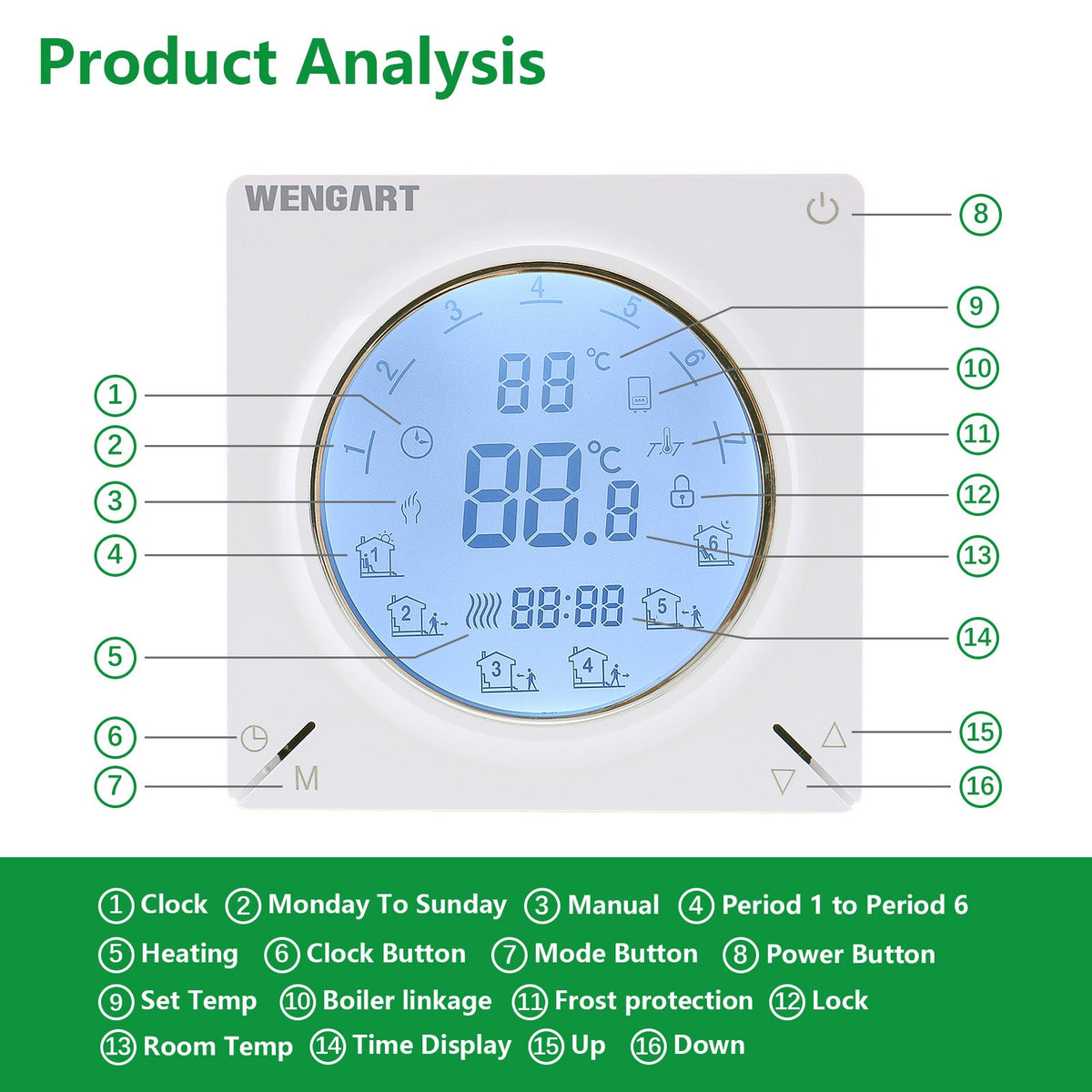 Heschen Water Heating Thermostat WG106,Weekly Programming,Linkable Gas Boiler