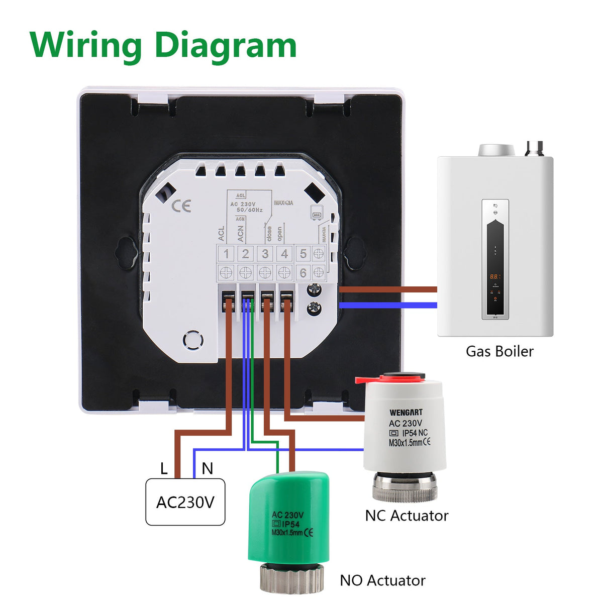 Heschen Water Heating Thermostat WG106,Weekly Programming,Linkable Gas Boiler