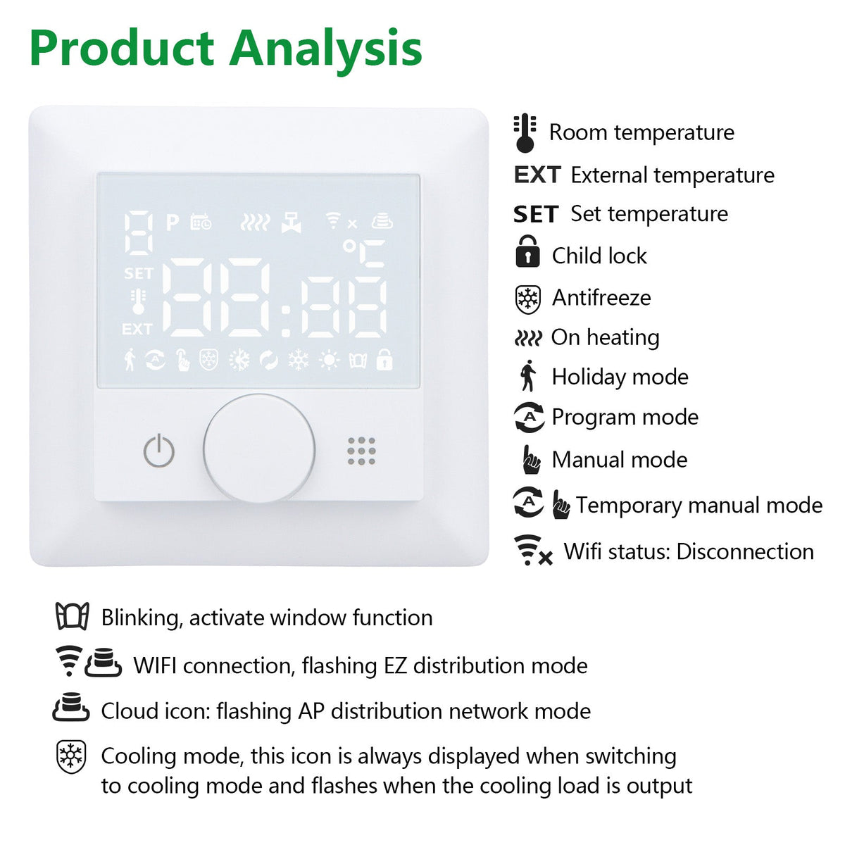 Heschen WIFI Heating Thermostat WG510,Rotate to Set Temperature,Heat and Cold Modes Adjustable