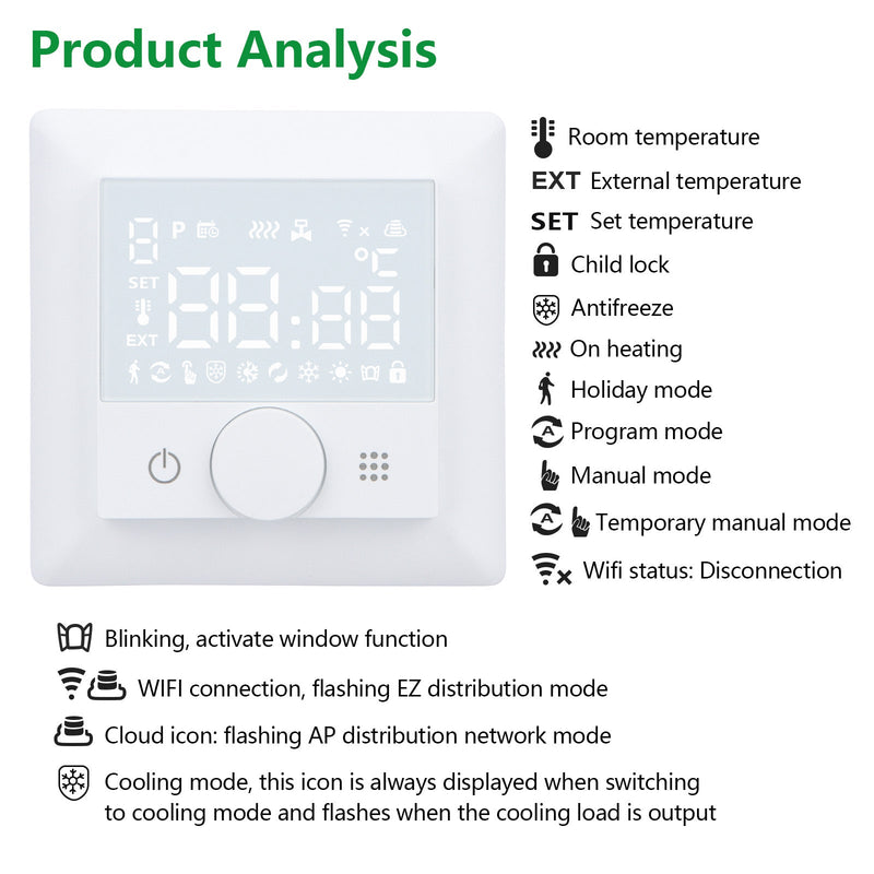 Heschen WIFI Heating Thermostat WG510,Rotate to Set Temperature,Heat and Cold Modes Adjustable